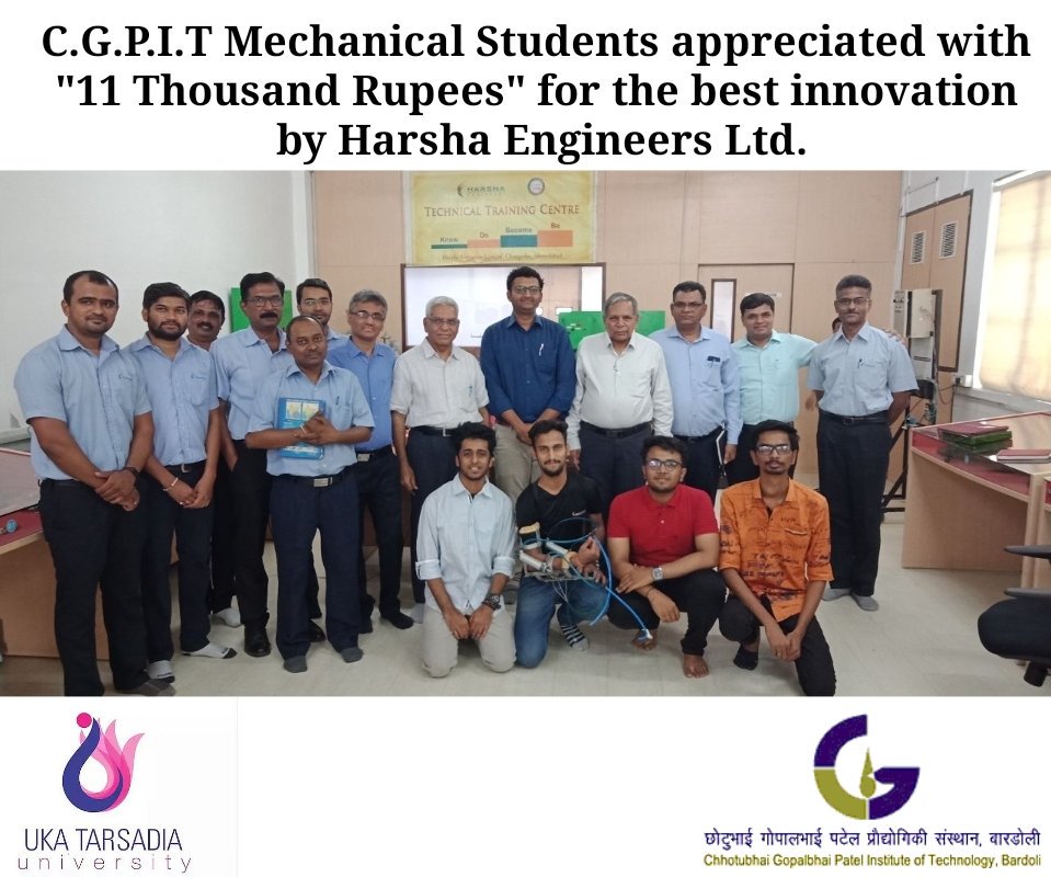 jmsohaliya28's tweet photo. Grate achivment of @utumalibacampus students of Mechanical engineering #CGPIT got 11,000 from harsha engineers for their best model. Thanks @ssip Gujarat.. https://t.co/QHk1krmyIf