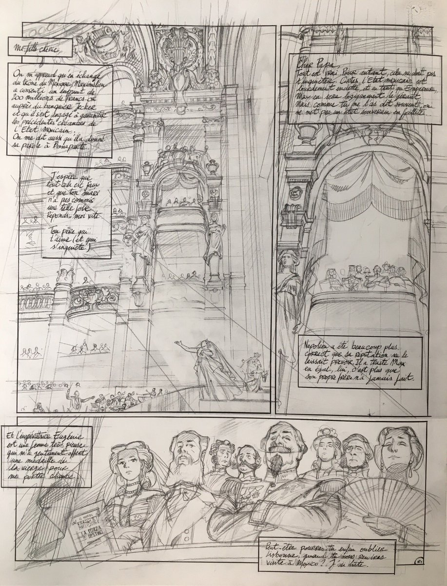 Matthieu Bonhomme, storyboards, pencils, studies for « Charlotte Impératrice »