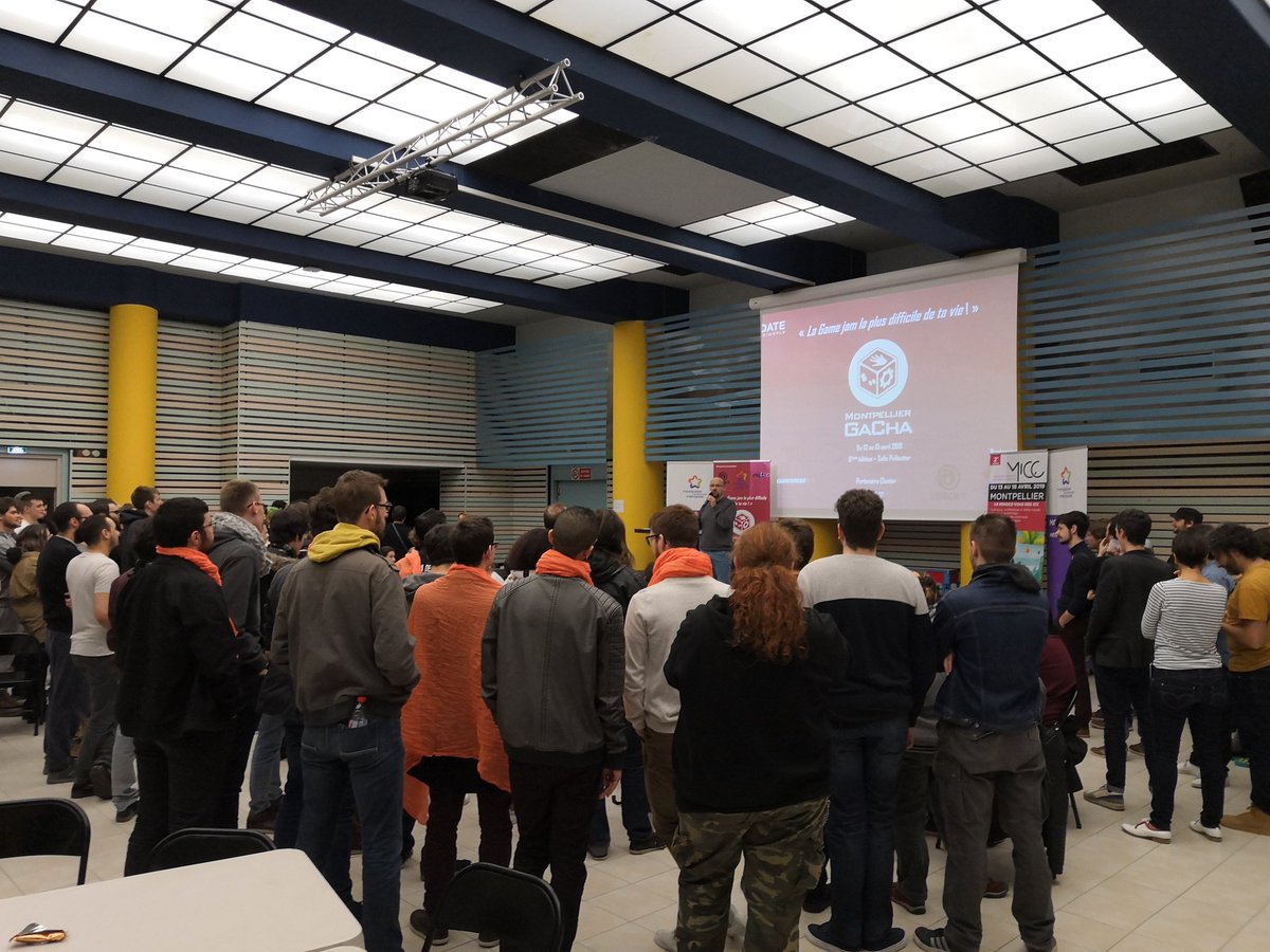 PushStartGame's tweet image. C'est le début de la @GaChaJam en ouverture du #micc19. Environ 142 participants étudiants, avec le soutien de @Montpellier3m @UbisoftFR @ETPAToulouse @Epitech @eartsup et @PushStartGame #gamedev