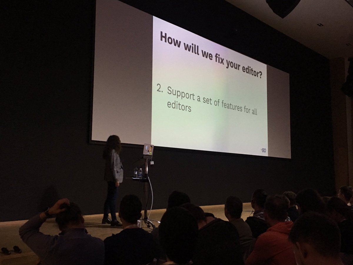doramilitaru's tweet photo. “We’ll stop breaking your editor tooling every time we release Go” // great editor support for Go is coming — introducing gopls, built atop of LSP @stamblerre #GopherConRu https://t.co/rwOLWmgcSc