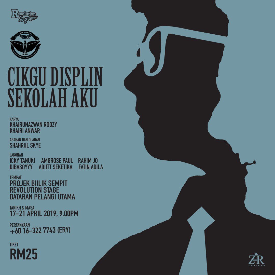 MINGGU DEPAN!
Cikgu Disiplin Sekolah Aku

//TARIKH: 17 - 21 APR (9PM)
//HARGA: RM25
(Hubungi Ery - 0163227743)
//TEMPAT: Studio Revolution Stage (waze Revolution Stage)

#teater #malaysia #revolutionstage #teaterindiemalaysia