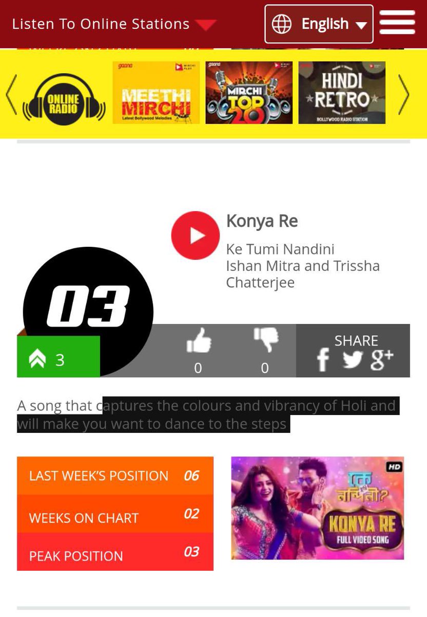 iamTrissha's tweet photo. #Mirchi_Top_10 
#Konya_Re_Position_at_#3
#O_Mon_Position_at#7 (New Entry) @iBobSn @iamamlaan #Ishaan https://t.co/AP1zHMOgS8