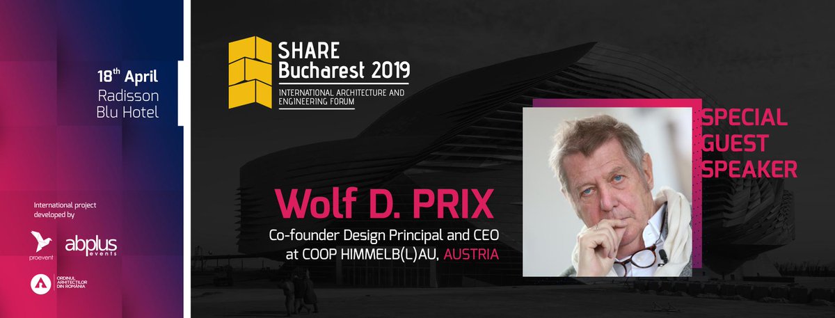 CoopHimmelblau's tweet photo. #shareBucharest2019 #WolfDPrix @archtradeevents on april 18th #specialguest #deconstructivist #architecture #lecture #bucharest https://t.co/eyClUKFKS5