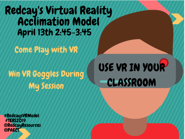 RedcayResources's tweet photo. I'm excited for the Technology Education Research Symposium, 2019 @BloomsburgU. Thank you @PAECT for sponsoring this conference. Please consider coming to my session about VR. You will get a chance to play with VR and you might win VR Goggles! #TERS2019 #RedcaysVRModel https://t.co/gH94AGj48b