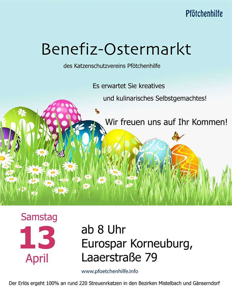 VPfoetchenhilfe's tweet photo. Wir sind heute mit unserem #Osterbenefizstand beim #Eurospar in #Korneuburg. Kommt vorbei, wir freuen uns auf euch! Die #Erlöse kommen unseren #Streunerkatzen zugute. CU there!
#tierschutz #tiervermittlung #cats #katzen #rescue #feral #streunerkatzen #zuhausegesucht #twittercats https://t.co/lAMomi52Q1