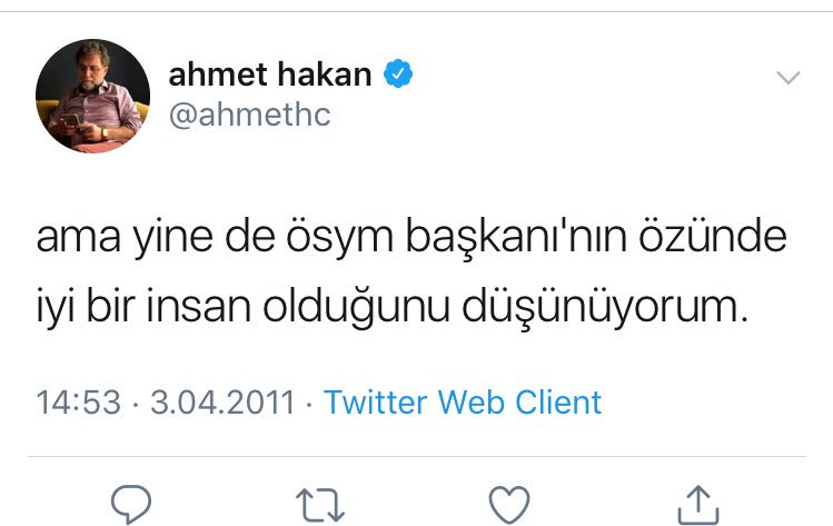 o dönemde cemaat aklamak popülerdi sen de öyle yaptın, kul hakkı yiyeni aklamaya çalıştın şimdi de kul hakkına dair yazı yazıyorsun. madem yazıyı yazacaksın eski twitlerini silseydin önce <a href="/ahmethc/">ahmet hakan</a>