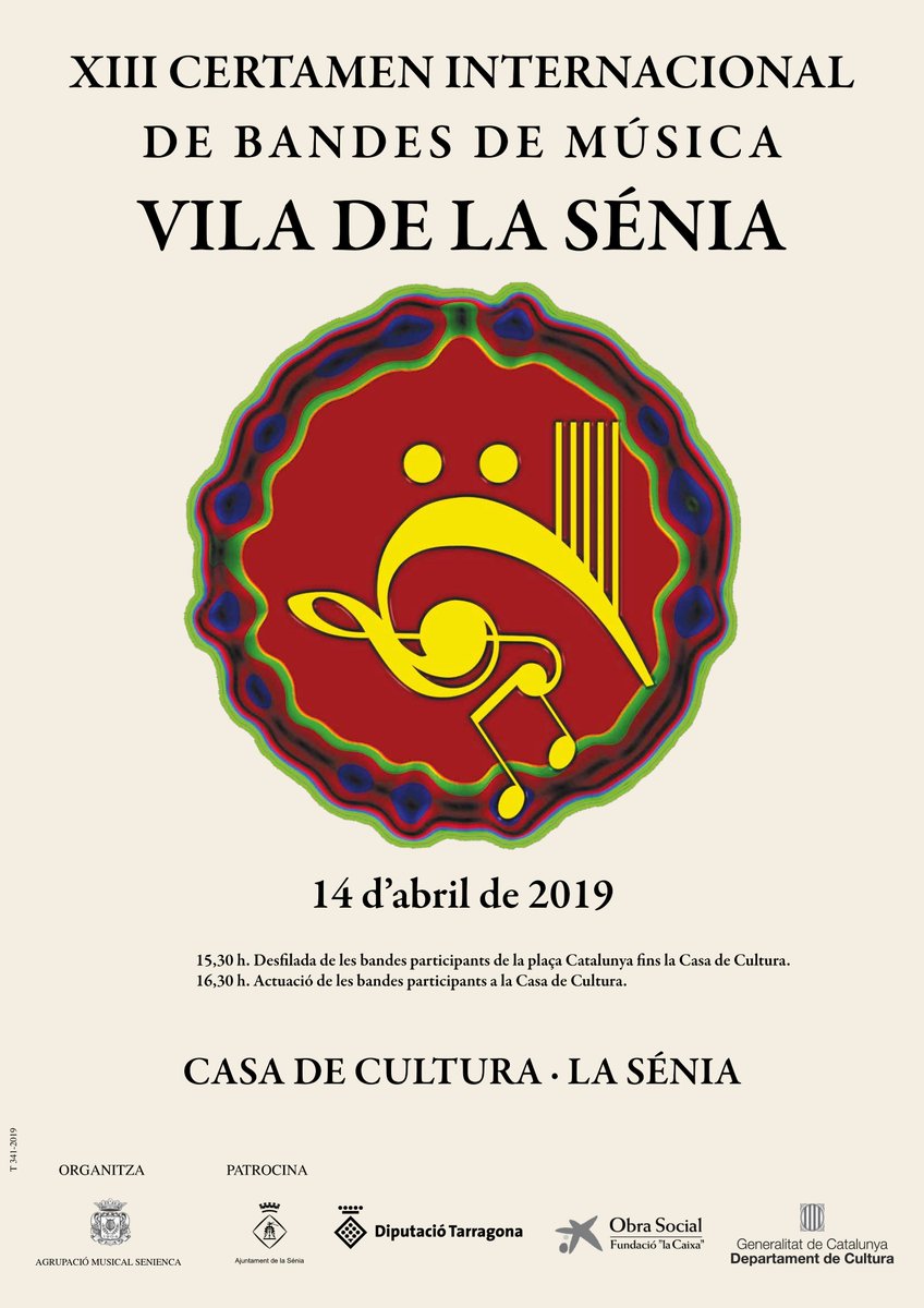 AmsCertamen's tweet photo. 👀🎶No teniu plans per aquest diumenge⁉️ La Sénia s'omple de música! Recordeu que demà es celebra la XIII Edició del nostre Certamen. Us ho perdreu? @La_Senia @Turissenia @canalte #certamenlasenia2019 #musicadebanda https://t.co/dYbqi5ocyM