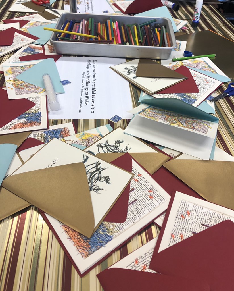 LookUpYoga's tweet photo. Thrilled to have #wakepages included in the fabulous @waywrdsmeansgns installation #FWat80 with birthday cards, several Wake translations, videos of readings around the world, book bunting, music and a tiny coffin! Bravo @derekdpyle https://t.co/BUnZ0cjPsT
