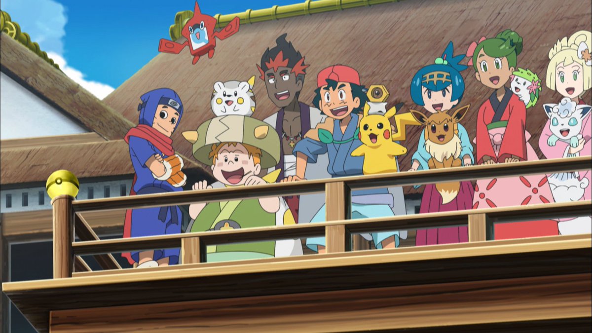 ポケモン公式ツイッター 明日のアニポケ ウラウラ島のマリエシティに遊びに来たサトシたち 服も着替えて気合十分 忍者の観光案内人 チクワに連れられて マリエ庭園を堪能 華やかな恰好をしたイーブイの行列やご当地グルメまで 観光地ならではの