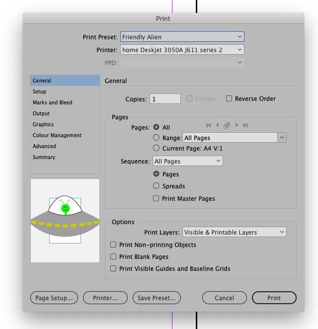 gianttraining's tweet photo. @indesign Alien
File menu >Print Presets >Define
New Print Preset called Friendly Alien
Save
Open a blank document> file print, change print preset at the top to Friendly Alien
Click the large P in the print preview window in the dialog box. Enjoy the alien. https://t.co/wOrMzL3xCO