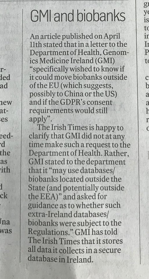 amyswear's tweet image. From today’s Irish Times - a correction - with little chance of being seen but a correction nonetheless.