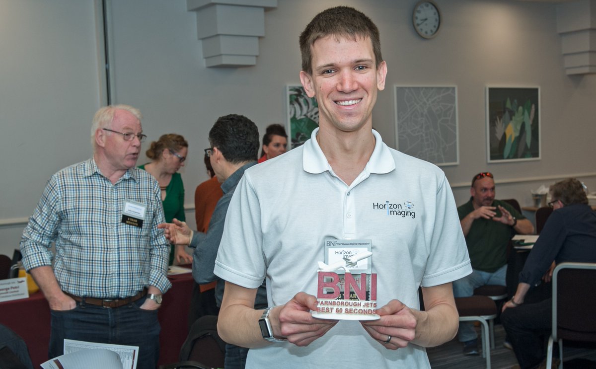 Delivering a stellar performance, the lovely David Hogg from Horizon <a href="/horizon_imaging/">Horizon Imaging</a> won the coveted best 60 seconds trophy for a second time this  month!! He will be delivering a 2 min presentation next week and I  guarantee it will be exciting. #BNI