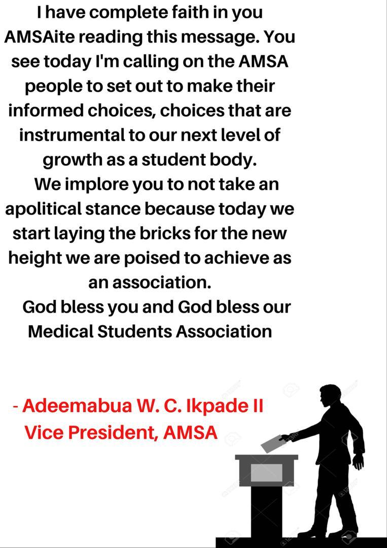 thegreatAMSA's tweet photo. From the desk of the Vice President.
#AMSA #ABUAD #AMSADecides #AMSA5thGeneralElections https://t.co/AuGf3T8wFO