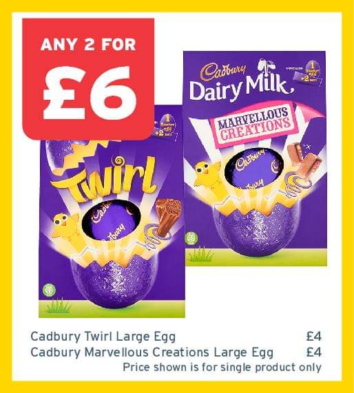 CranhillOneStop's tweet photo. Pick up any 2 of these Large Easter Eggs for £6! 🍫 Absolutely cracking value! 😄

Offer ends: 21/04/19 https://t.co/KFNL3oGhk1