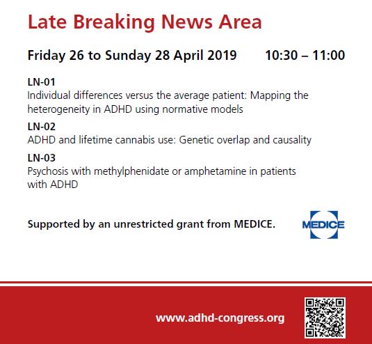 ADHD_Congress's tweet photo. Do not miss out todays late breaking news at pavillon 4 starting at 10.30 
#WCADHD2019 #ADHD2019 #adhdcongress #adhdstudies #adhdtreatment #medice https://t.co/dIDYB1QLkW