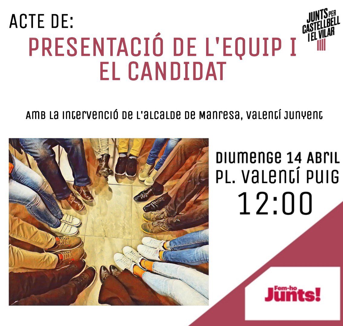 PD_Bages's tweet photo. 🔵 Doncs sí, demà és un bon dia per anar a #CastellbellielVilar! ☀️ Us hi trobareu el candidat de @JuntsxCastllbll, en @FaineMoises, i l’alcalde de #Manresa, @ValentiJunyent, presentant un grup de persones que s’han proposat liderar el canvi que Castellbell necessita! Som-hi! 💪🏻 https://t.co/KDqraOnjj9