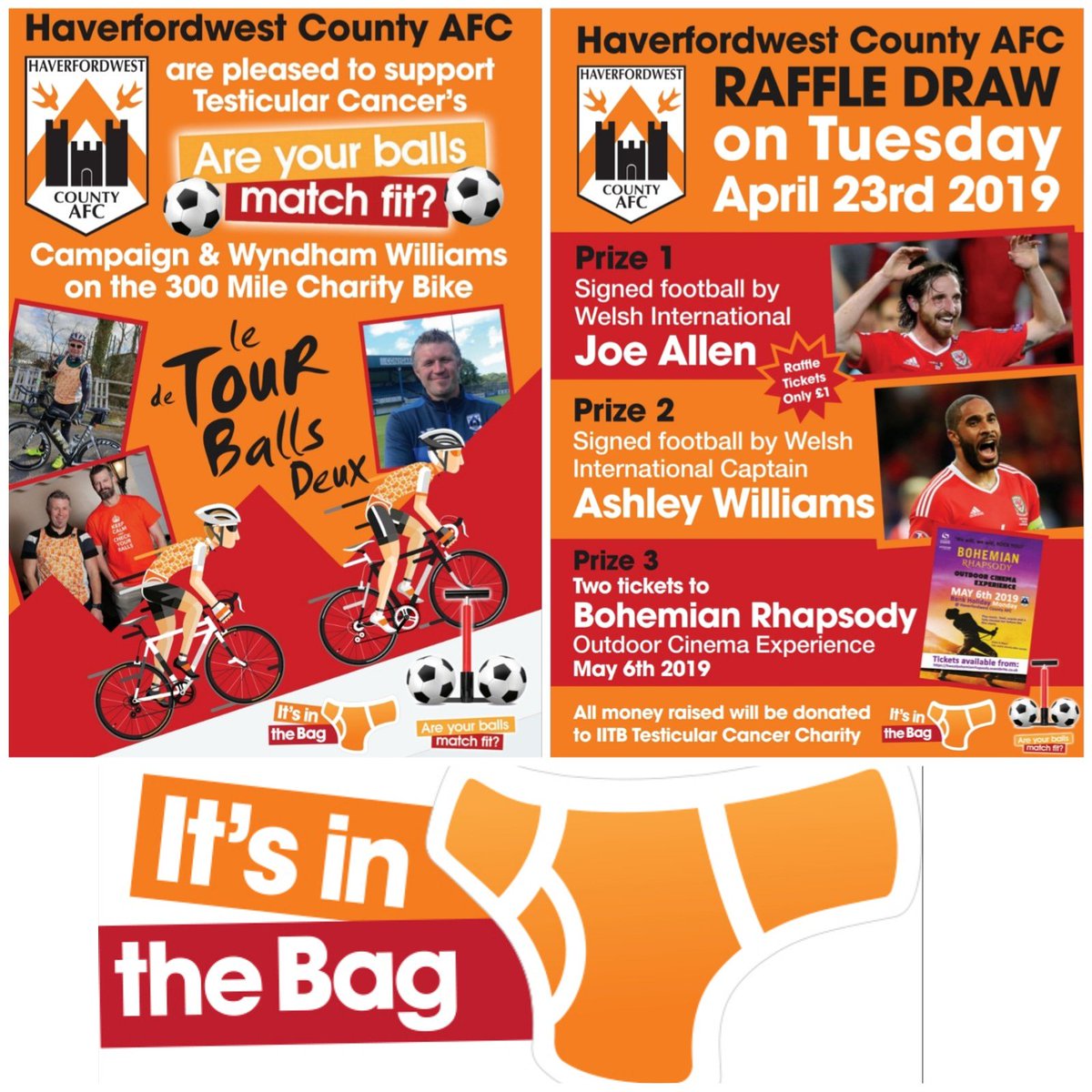 Bluebirds play Port Talbot K.O 2.30pm. Come and join us to support the lads on the meadow and be part of @ItsInTheBag 'Are your balls match fit? Campaign where our our community development officer <a href="/WilliamsWyndham/">Wyndham Williams</a> will be cycling 300 Miles for Le Tour de Balls Deux on May - 4th