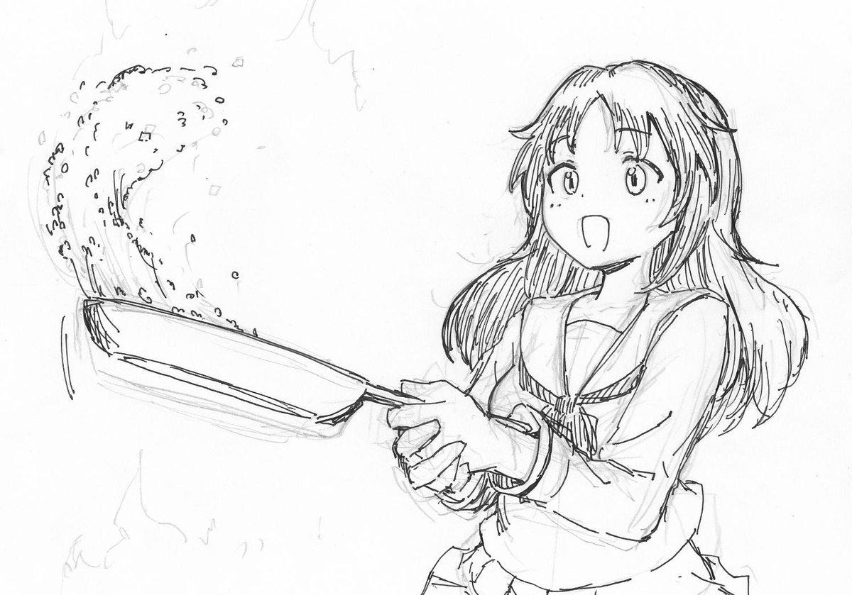 お絵かき会事前予約なし&遅刻して行きご迷惑おかけしましたがチャーハンを炒める山郷あゆみさんとダイナミックなポーズをとる山郷あゆみさんとコミティアの原稿のネームが1ページできましたファン太さんありがとうございました 