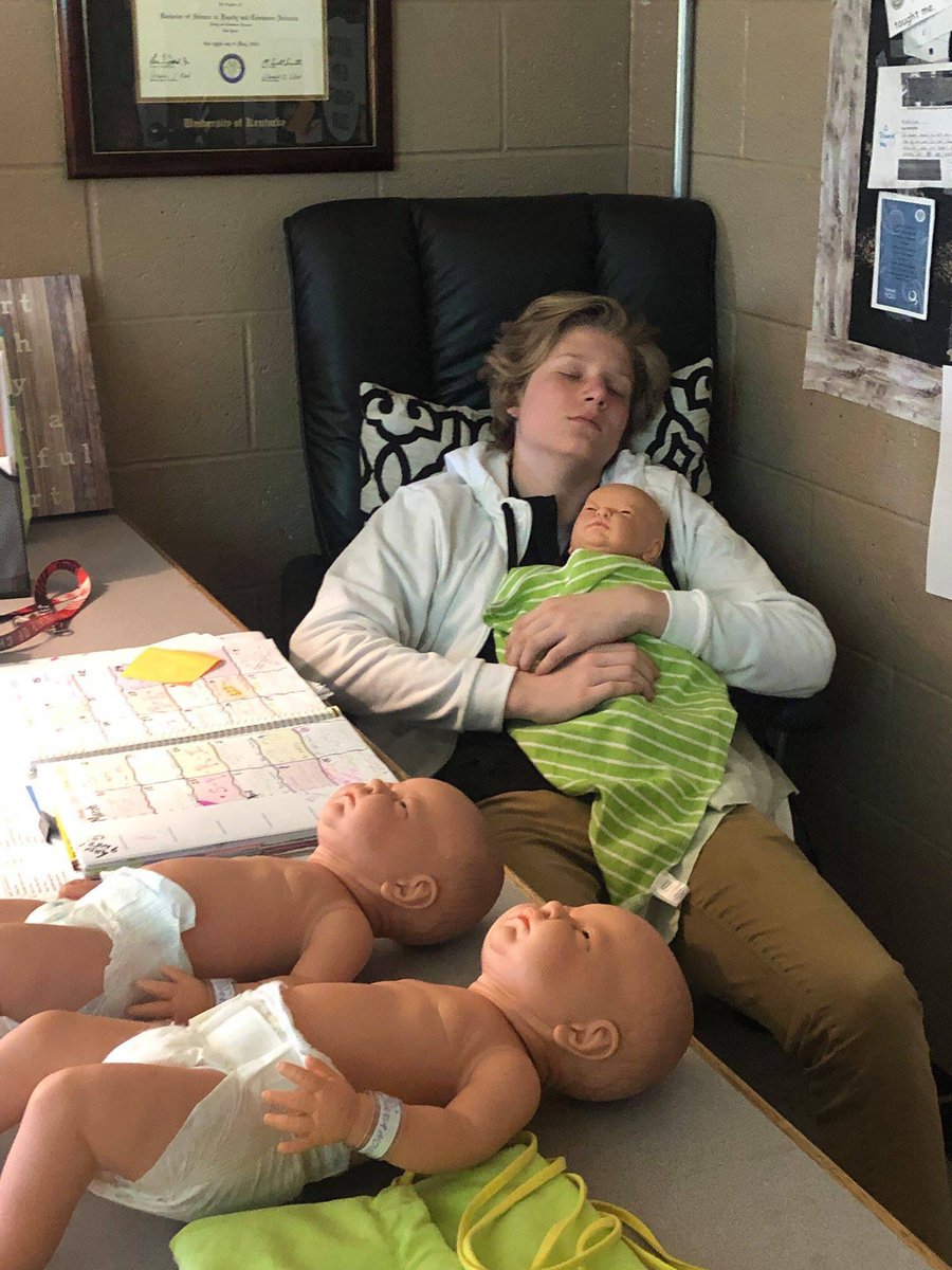 Exciting week in Mrs. Coulter's Social Health classes! Dr. Desiree Kelly discussed with 6th grade mental health awareness, test anxiety &amp; coping skills! 8th graders completed the childcare unit to “parent" simulated infants. It appears someone found this to be quite exhausting!