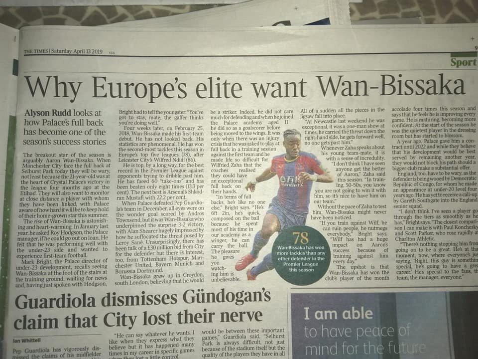 Th04mmo83's tweet photo. @allyrudd_times @thetimes it’s wierd you’ve written an article on one player and used a picture of another 🤷🏽‍♂️ I’m tired of hearing it’s a mistake. Embarrassing. #anotherexample #kickitout #media #wanbissaka #cpfc https://t.co/vcHYjdSQ0J