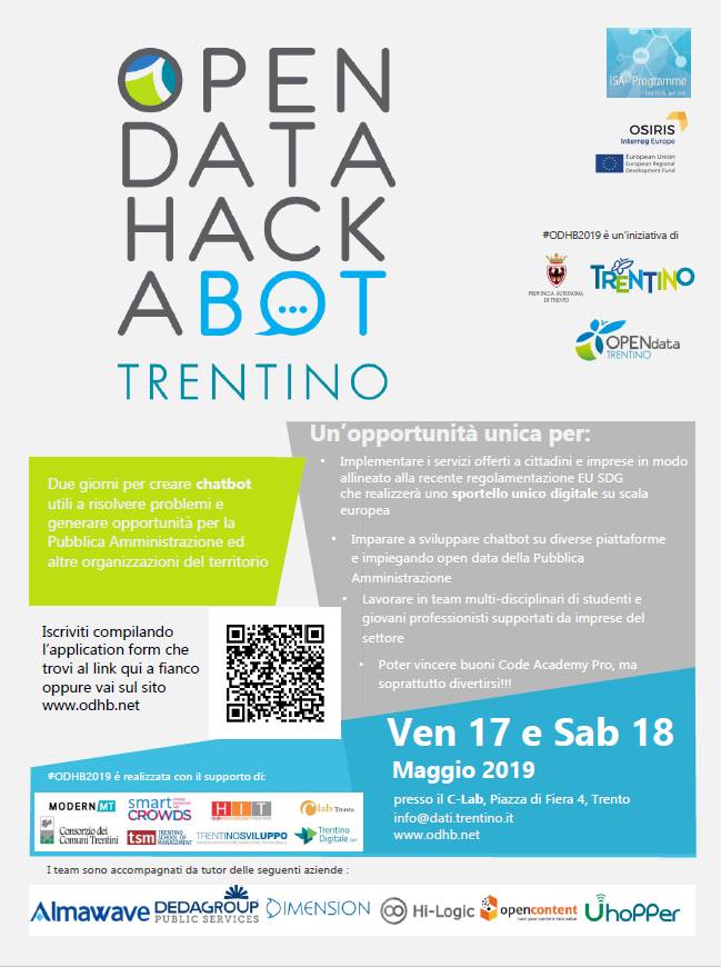 mirkopianetti's tweet photo. Una nuova avventura #hackabot sta per cominciare. Crea il tuo #chatbot e mettiti in gioco. La sfida avrà inizio Venerdì 17 maggio 2019. Tutte le informazioni su https://t.co/yGDk7qPyQD #hackathon #odhb @TnDigit @ProvinciaTrento https://t.co/7vRx653j8R