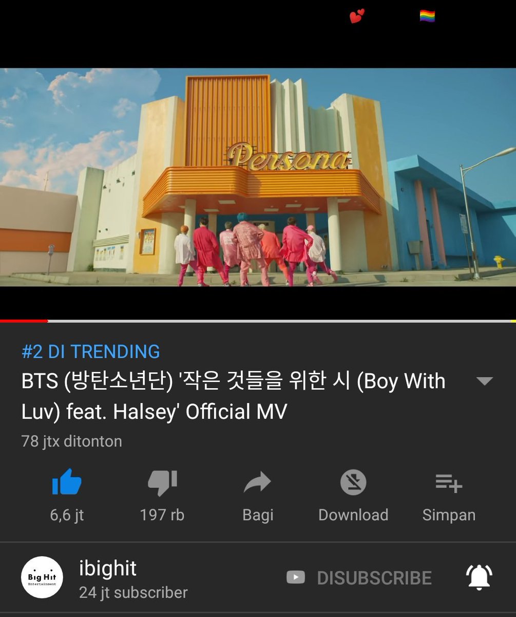 potaetho_'s tweet photo. GOOD JOB, ARMY's! 💜💜
#BoyWithLuv #BoyWithLuvOutNow #BTS #PERSONAWelcomeParty #PERSONAISCOMING #MAP_OF_THE_SOUL_PERSONA #MapOfTheSoulPersona #PERSONA @BTS_twt #MyPersona #BoyWithLuv70M #BoyWithRealViews @Sony @ColumbiaUK @SonyMusicIn @ColumbiaRecords @Youtube
#BoyWithLuv78M https://t.co/hLcMXG3P7c
