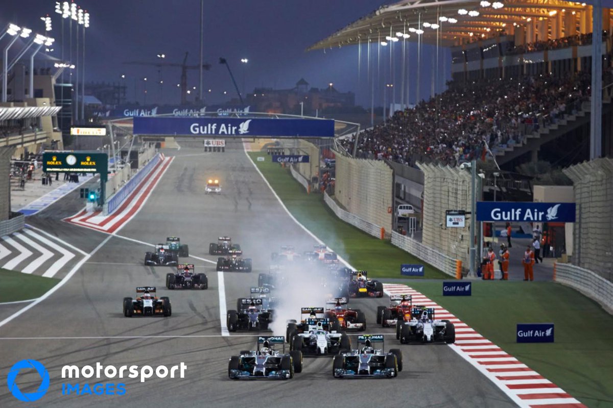 MSI_Images's tweet photo. Race 900: The 2014 Bahrain GP was an absolute epic showdown under lights in the desert. Lewis Hamilton fought race-long with Mercedes team-mate Nico Rosberg to win an absolute cracker of a race, while Sergio Pérez won a close battle for the final podium spot. https://t.co/4VZMOlsuTz