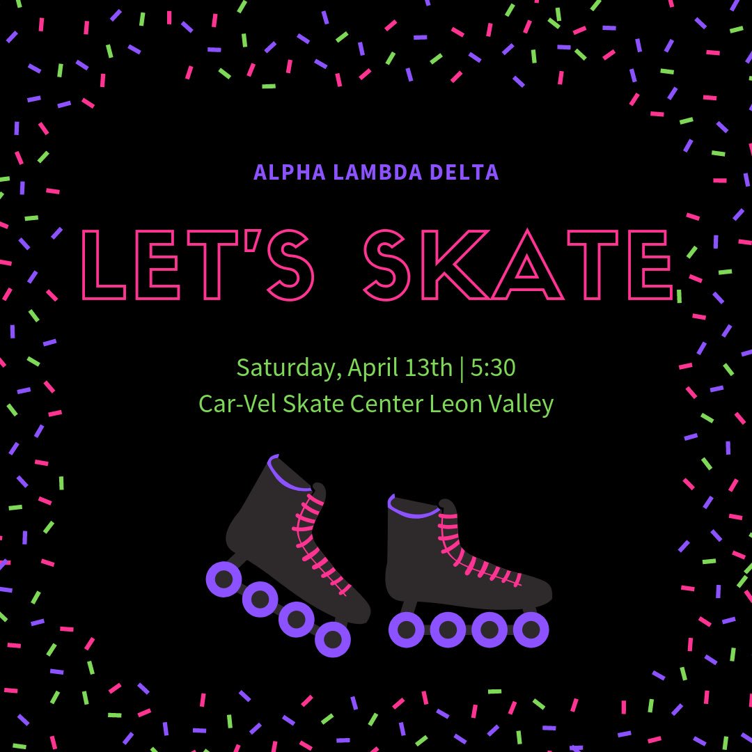 UTSA_ALD's tweet image. ✨TODAY we have our last social event of the semester!!✨ meet us at the convo at 5:30pm to have dinner and then go roller skating!! Check the groupme for more info! See you there! 👀
