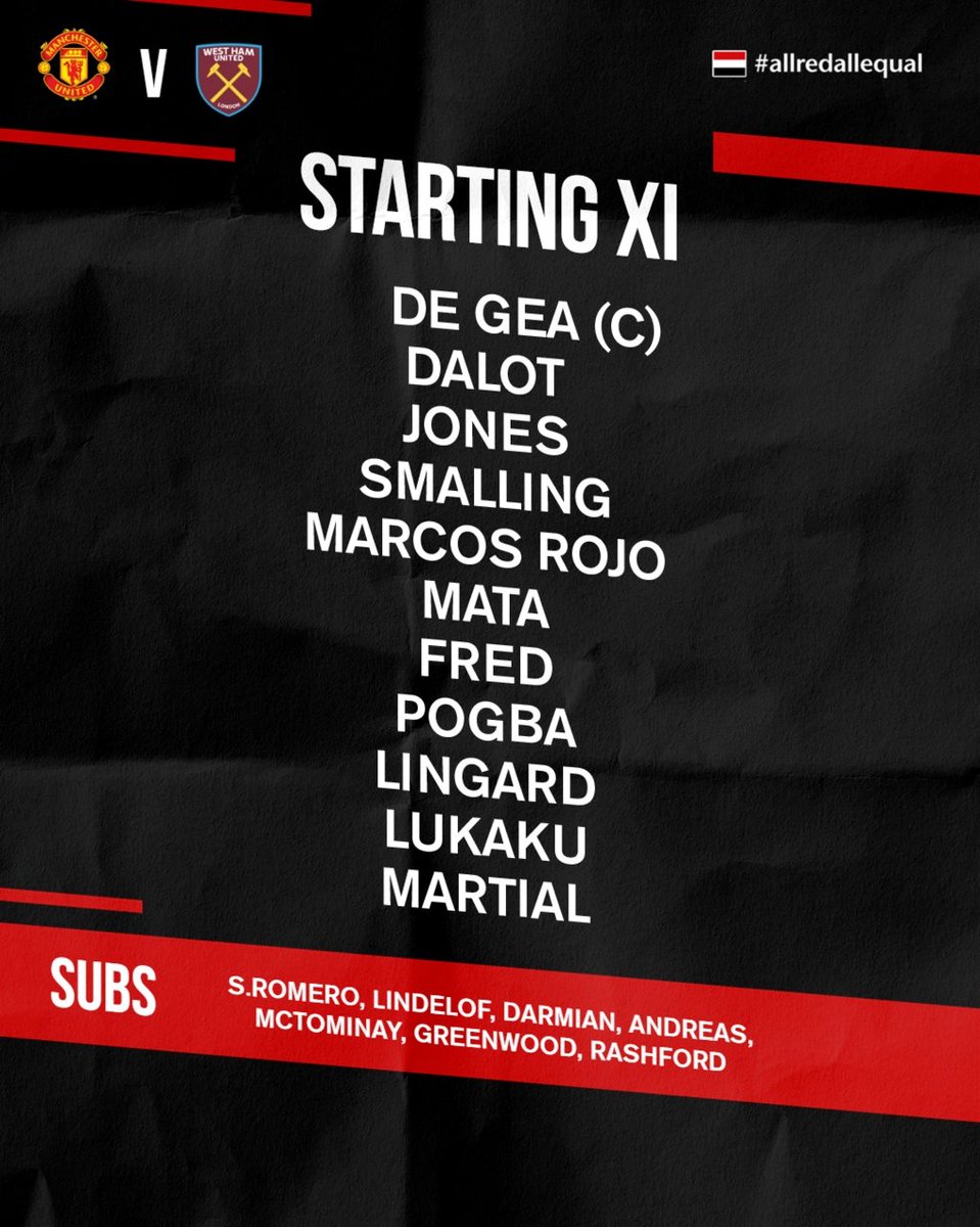 Starting XI and Subs
Come on Lads 🔴🔴🔴

#MUFC 
#PL 
#MUNWHU 
#UnitedUnpam