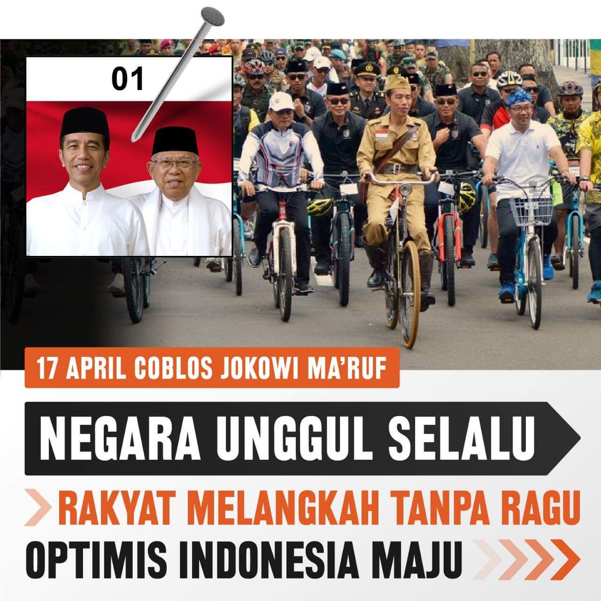 #optimisindonesiamaju 
Bersama Pak Jokowi &amp; Kh. Ma'ruf Amin
#rabuputih  #rabuputihjokowimenang  <a href="/jokowi/">Joko Widodo</a>  <a href="/KHMarufAmin_/">K.H. Ma’ruf Amin</a>  <a href="/SyaifulHooda/">Syaiful Huda</a>  @KornasBrigade01  @JOINKalsel