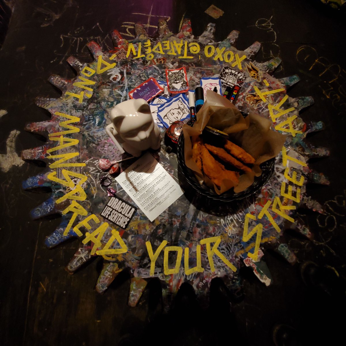 Tattooed Mom (@tmoms) on Twitter photo 💛 don't manspread your street art 💛
upstairs table at <a href="/tmoms/">Tattooed Mom</a>
design by <a href="/TapedOffTV/">Taped Off TV</a> 💛 don't manspread your street art 💛
upstairs table at <a href="/tmoms/">Tattooed Mom</a>
design by <a href="/TapedOffTV/">Taped Off TV</a>