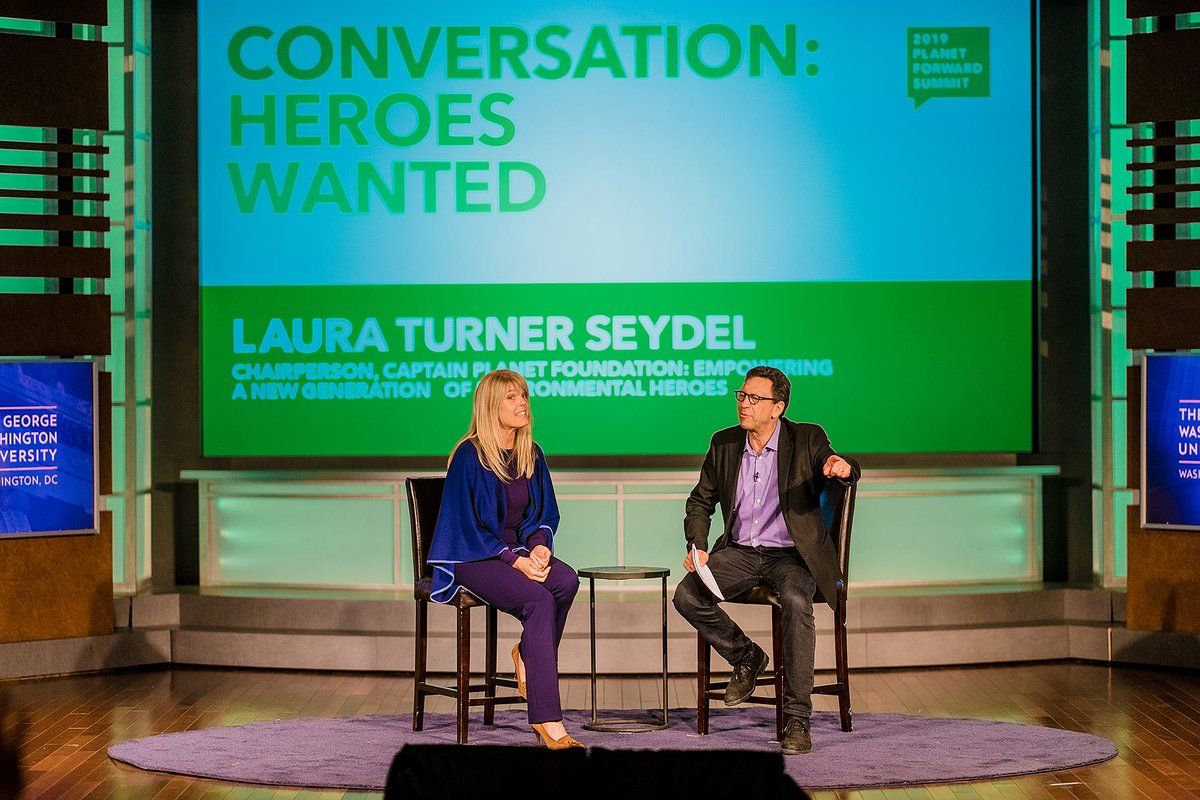LauraSeydel's tweet photo. I really enjoyed @PlanetForward at @GWtweets hosted by the fabulous @franksesno! I hope @LeoDiCaprio succeeds in making the movie bringing #CaptainPlanet and the #Planeteers to the next gen! @captainplanetfd @TedTurnerIII @JohnRSeydel @cartoonnetwork @foe_us #PFSummit19 https://t.co/iVl1d5K12c