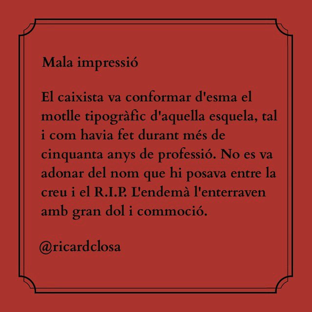 vanispook's tweet image. Mala impressió, un microrelat de @ricardclosa #microrelatencatala #català #microconte #microrelat #contesbreus #contes #històriesbreus #historiescurtes #creativecommons #relatsencatalà #microrelatsencatalà #cc #by #nc #nd #relats #relatsbreusencatalà #escriptorsigualadins