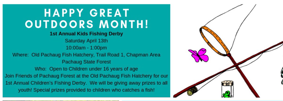 PachaugFriends's tweet photo. Happy opening #fishing day! Friends of Pachaug Forest is hosting our 1st Annual Kids Fishing Derby today! Join the fun between 10am - 1pm! Prizes awarded! #Pachaug #Fish #Hatchery #Trail1 #Youth https://t.co/m5OLVbIzjG
