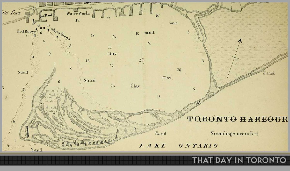 matttomic's tweet image. TDIT, April 13, 1858:
A spring storm permanently washes away the sandbar connecting Toronto's peninsula to the mainland, destroying two hotels and creating the modern Toronto Islands.