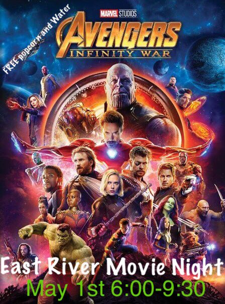 EastRiverPTSA's tweet photo. Come join us for movie night May 1st from 6:00-9:30 there will be FREE popcorn and waters #marvel #avengers #movienight #hulksmash https://t.co/0JQEeMdhDe