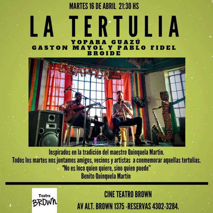 LOREDELPI's tweet photo. Inspirados en la tradición del maestro Quinquela Martin.
 Todos los martes nos juntamos amigos, vecinos y artistas  a conmemorar aquellas tertulias 
"No es loco quien quiere, sino quien puede”
Benito Quinquela Martín 
Nos acompañan
Yopará Guazú
Gaston Mayol y Pablo Fidel Broide https://t.co/uOPW7t9Ofi