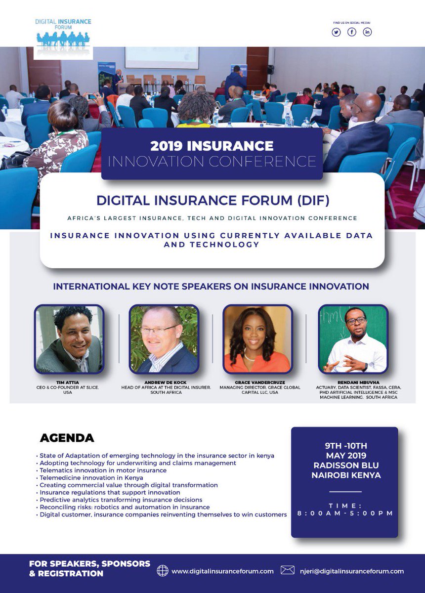Africas largest insurance innovation conference in Nairobi on 9th and 10th May 2019 at Radisson blu.

Book your seat digitalinsuranceforum.com/digital-insura…

#insurtech #fintech #innovation