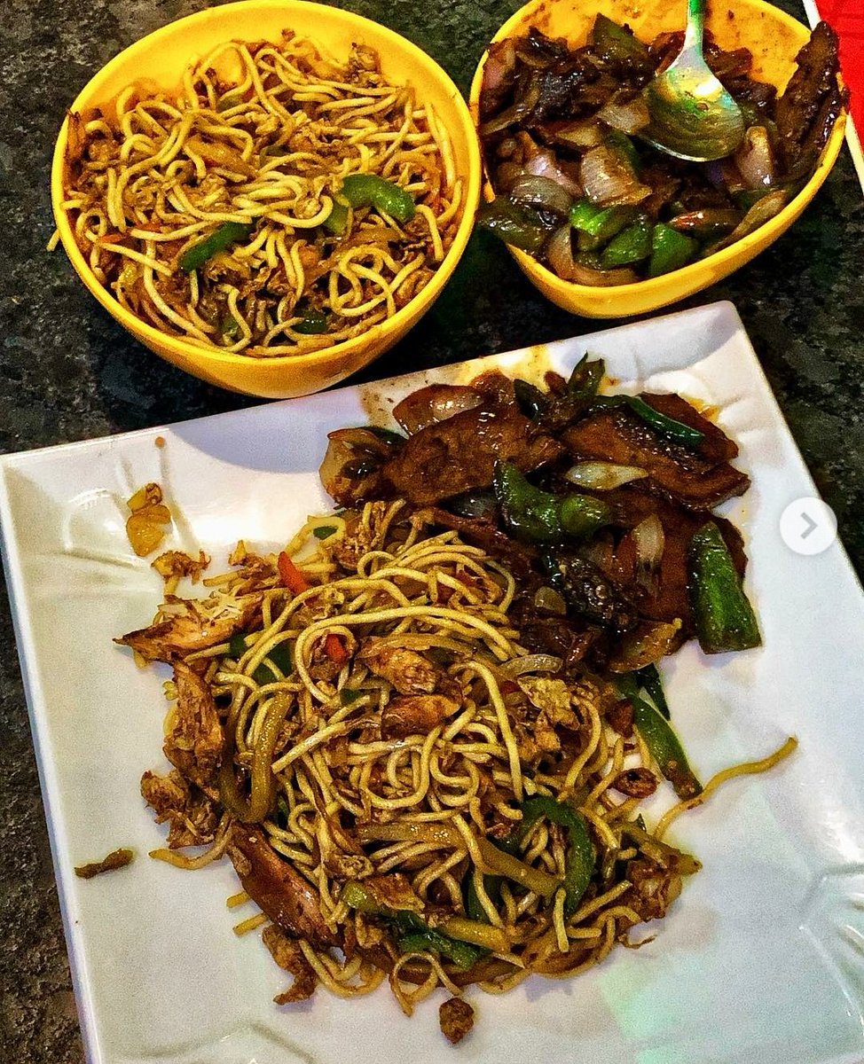 noodles and beef respectively...