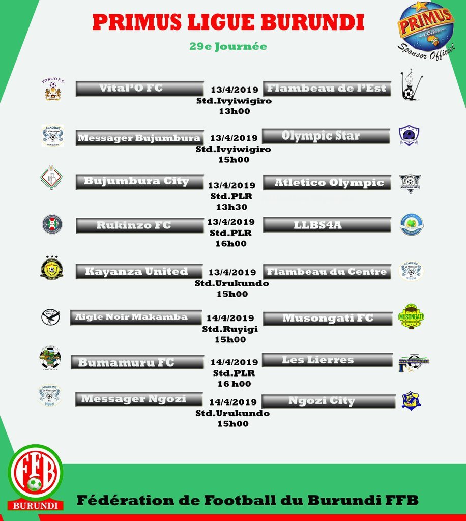 MagazineJimbere's tweet photo. ⚽ Week-end bien chargé du côté de la #PrimusLigue et de  la ligue nationale B

#Burundi #Football https://t.co/UB92xaOGF9