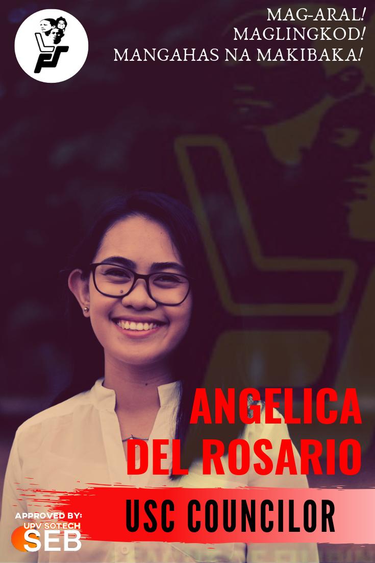 lfsupv's tweet photo. Ang League of Filipino Students-UPV ay taos-pusong sumusuporta sa Palaban, Militante at Makabayang kabataan na si ANGELICA DEL ROSARIO na tumatakbo bilang USC COUNCILOR sa Paaralan ng Teknolohiya (SOTECH).

Patuloy na mag-aral, maglingkod at mangahas na makibaka! Padayon! https://t.co/yLkZ3On26X