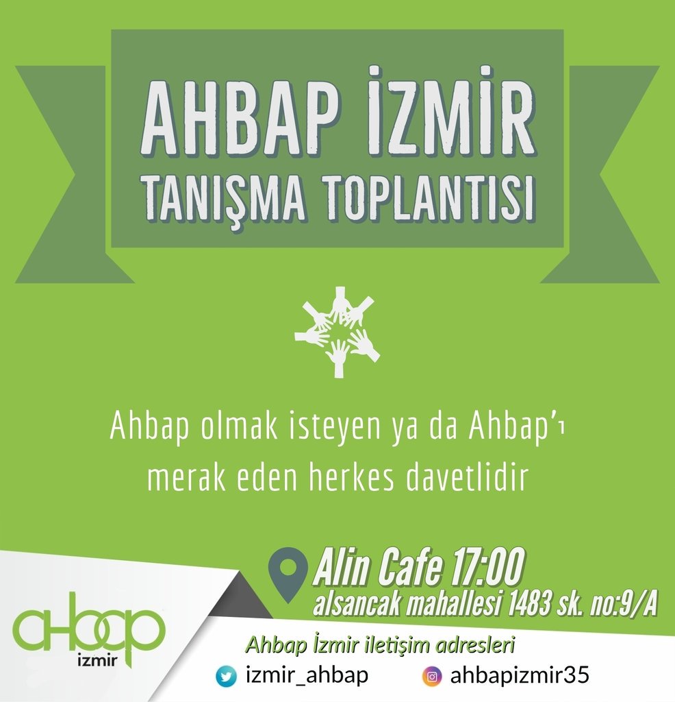 Ahbap olmak isteyen ya da Ahbap'ı merak eden herkesi yarın  14 Nisan Pazar günü tanışma toplantımıza bekliyoruz.🍃💚🍃 
<a href="/haluk_levent/">Haluk Levent</a> <a href="/ahbapplatformu/">Ahbap Platformu</a>