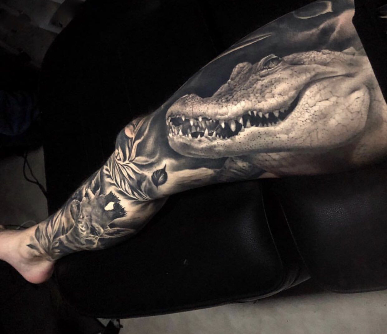 Tattoo uploaded by Adrian Bueno  Godzilla Haha realistic  realistictattoo tattoo blackandgrey crocodiletattoo crocodile   Tattoodo