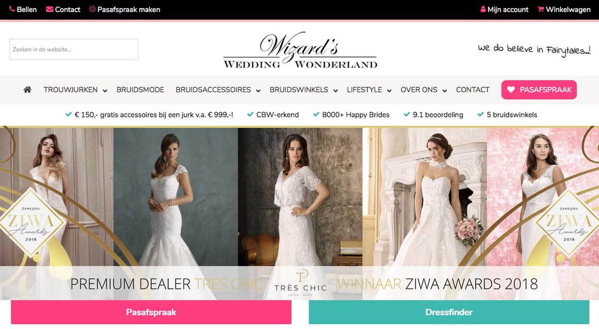 Case: Wedding Wonderland. Al meer dan 3 jaar ondersteun ik het grootste bruidsmode bedrijf van Nederland in het ontwikkelen van de website en met internet marketing via Google en social media. Bekijk de website op weddingwonderland.nl/?utm_source=tw… #bruidsmode #weddingwonderland