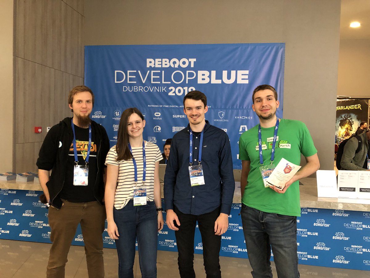 Game Dev Students Graz invading the #RebootDevelop -
<a href="/sandra_bre_/">Sandra Bre</a> <a href="/KopfJohannes/">Johannes Kopf</a> <a href="/accidentlyAnton/">Anton Klinger (Find me on Mastodon instead)</a> <a href="/klemensstrasser/">Klemens 🦆 Art of Fauna</a> 
#Gamedev #tugamedev