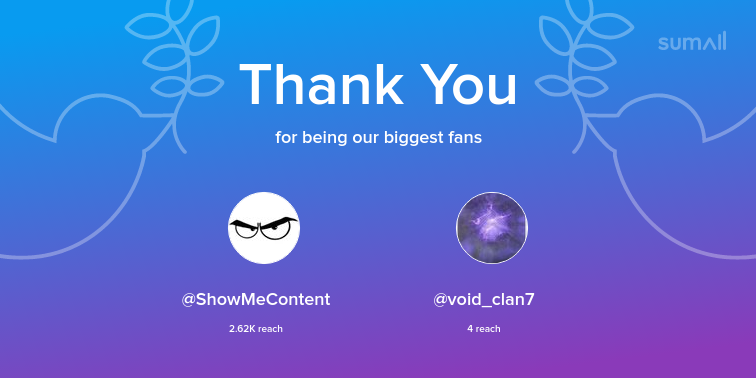 heyitsnowy's tweet photo. Our biggest fans this week: @ShowMeContent, @void_clan7. Thank you! via https://t.co/CjBhRdXWCb https://t.co/jsUMRGoz6f