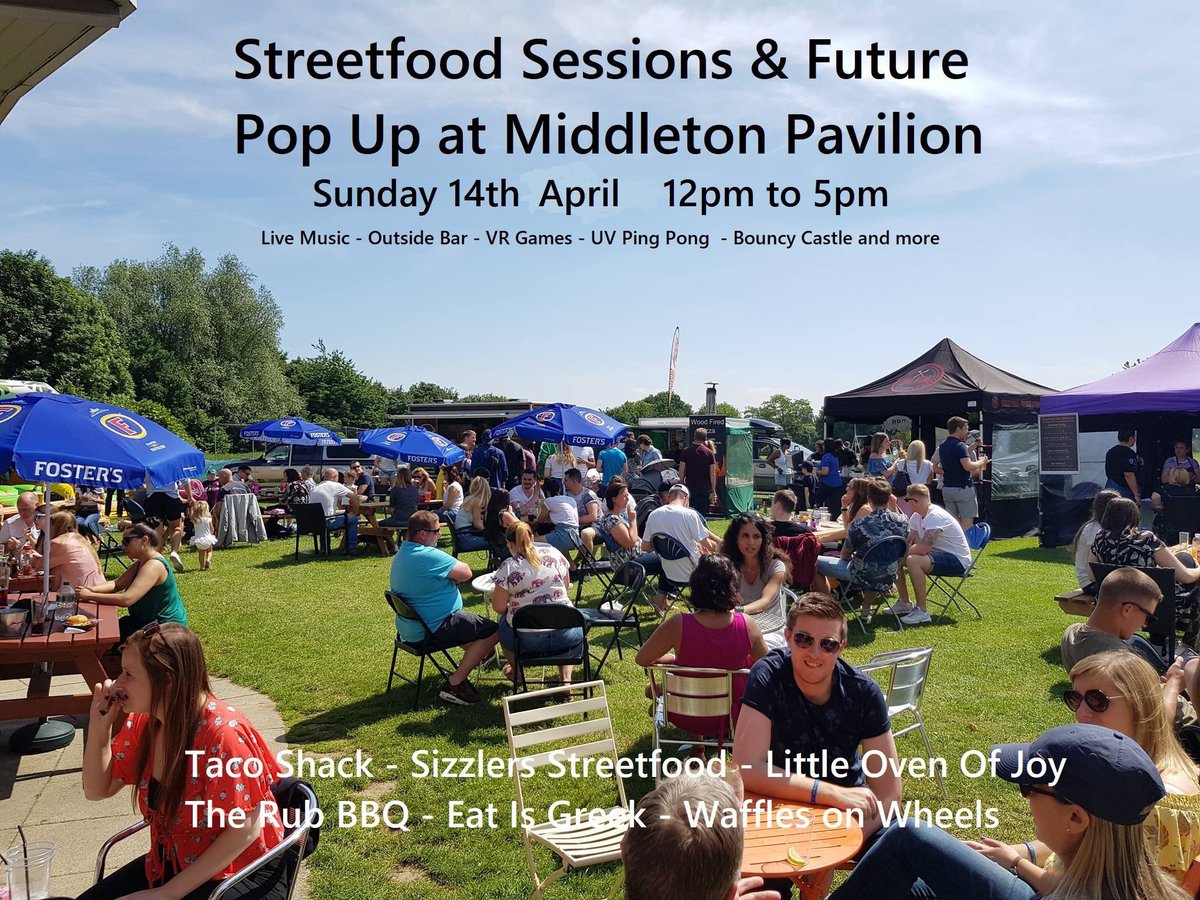 Just 1 short day to go until the first Street Food event of the year at Middleton Pavilion. Great Food, Fun Activities, Huge selection of Drinks, Live Music - What more could you want on a Sunday Afternoon ? 
Family Friendly &amp; Dogs welcome.