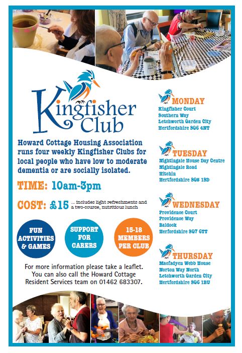 HertsYOPALegacy's tweet image. Kingfisher clubs are a fun club for people living with low to moderate dementia, memory impairment or for those who would like some company in a friendly, supportive environment in @NorthHertsDC 

For more info contact: helencairns@howard-cottage.co.uk  

#HertsYOPALegacy