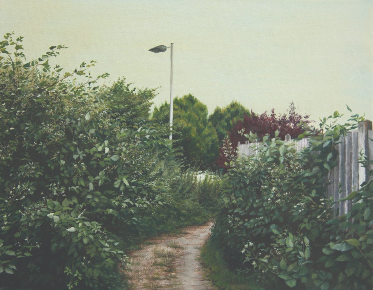 londonartsboard's tweet photo. The Moorland and Shortcutting (route 14) by Rob Reed are part of our Springtime exhibtion in @LewishamLibs Windows, open 24 hours a day. View the whole exhibition online now https://t.co/BWqUTD7zLq #painting #spring #psychogeography https://t.co/Wjdv34McVt