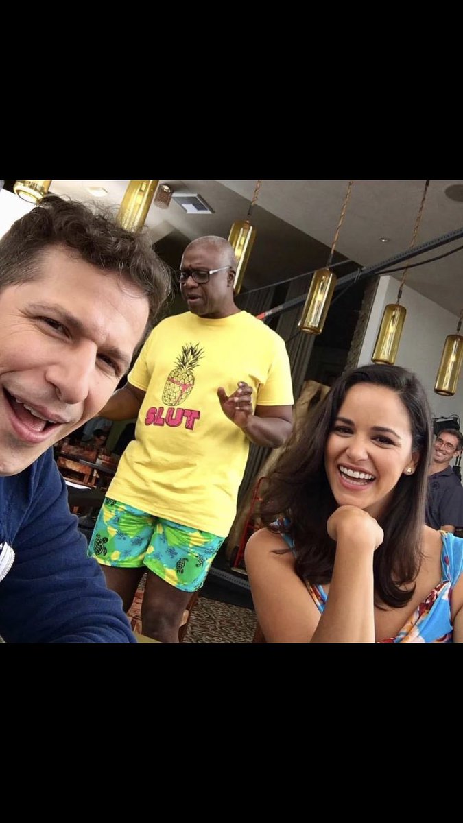 pissaround's tweet photo. just blessing your TL with captain Ray holt wearing a ‘slut’ top https://t.co/uRC94vVU65